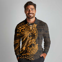 Gold Couple Dolphins Maori Polynesian Style Long Sleeve Polo Shirt LT9 - Polynesian Pride