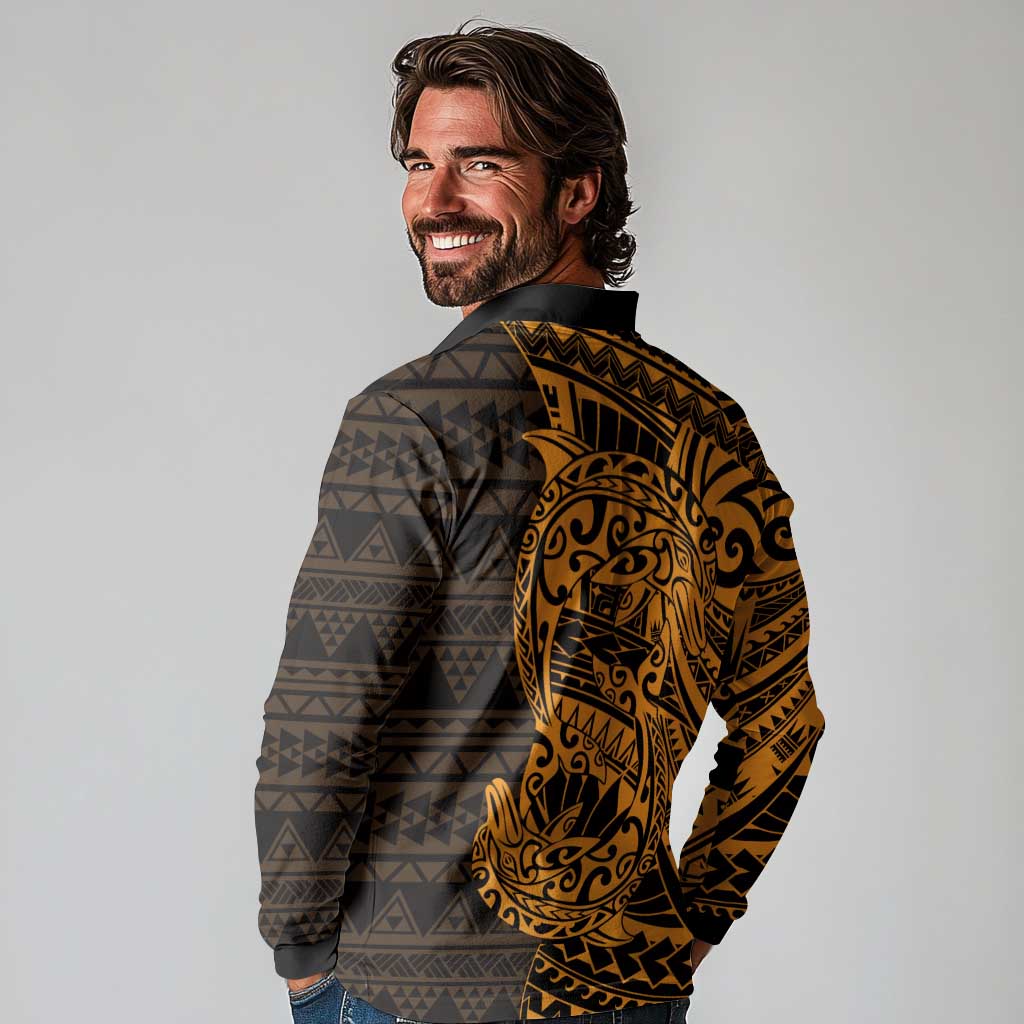 Gold Couple Dolphins Maori Polynesian Style Long Sleeve Polo Shirt LT9 - Polynesian Pride