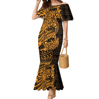 Gold Couple Dolphins Maori Polynesian Style Mermaid Dress LT9 Women Gold - Polynesian Pride