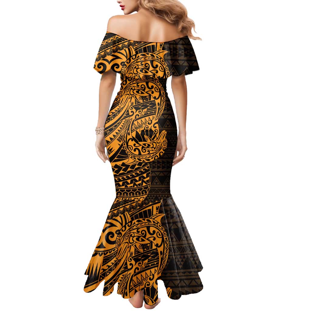 Gold Couple Dolphins Maori Polynesian Style Mermaid Dress LT9 - Polynesian Pride