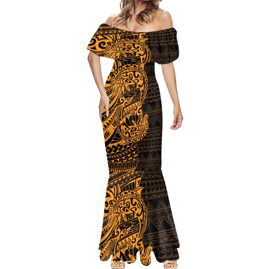 Gold Couple Dolphins Maori Polynesian Style Mermaid Dress LT9 - Polynesian Pride