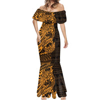 Gold Couple Dolphins Maori Polynesian Style Mermaid Dress LT9 - Polynesian Pride