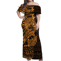 Gold Couple Dolphins Maori Polynesian Style Off Shoulder Maxi Dress LT9 Women Gold - Polynesian Pride