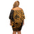 Gold Couple Dolphins Maori Polynesian Style Off Shoulder Short Dress