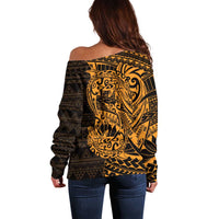 Gold Couple Dolphins Maori Polynesian Style Off Shoulder Sweater LT9 - Polynesian Pride