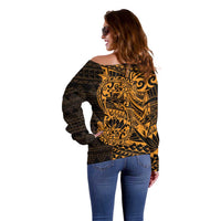 Gold Couple Dolphins Maori Polynesian Style Off Shoulder Sweater LT9 - Polynesian Pride