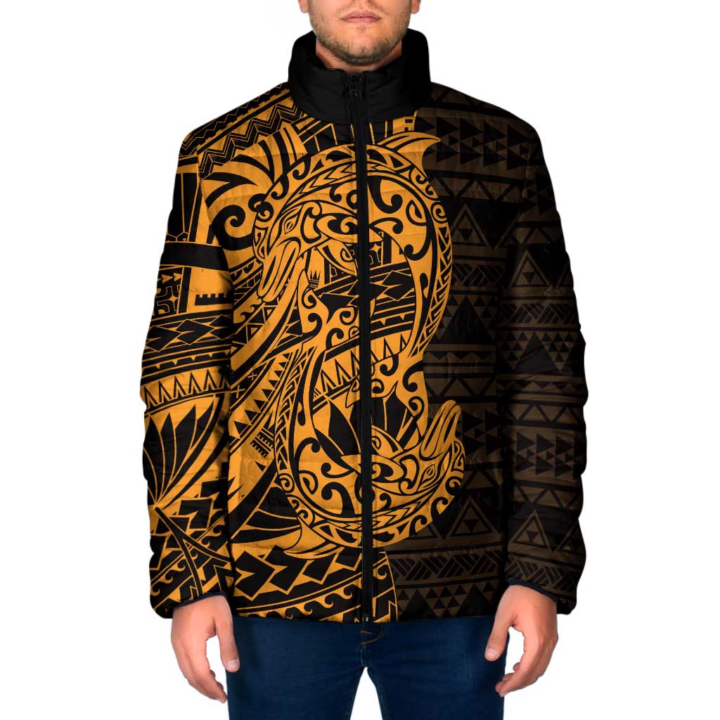 Gold Couple Dolphins Maori Polynesian Style Padded Jacket LT9 Men Gold - Polynesian Pride