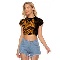 Gold Couple Dolphins Maori Polynesian Style Raglan Cropped T Shirt LT9 Female Gold - Polynesian Pride
