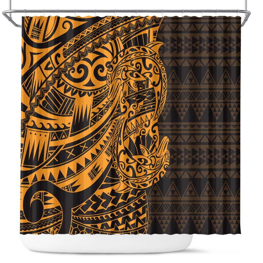 Gold Couple Dolphins Maori Polynesian Style Shower Curtain LT9 Gold - Polynesian Pride