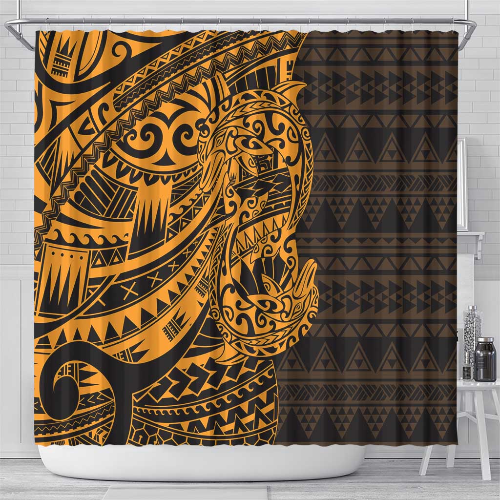 Gold Couple Dolphins Maori Polynesian Style Shower Curtain LT9 - Polynesian Pride