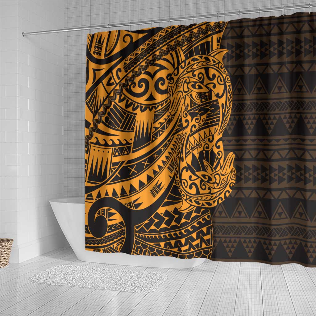 Gold Couple Dolphins Maori Polynesian Style Shower Curtain LT9 - Polynesian Pride