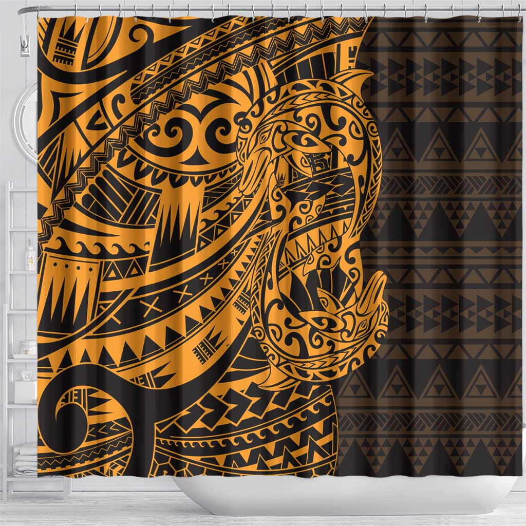 Gold Couple Dolphins Maori Polynesian Style Shower Curtain LT9 - Polynesian Pride