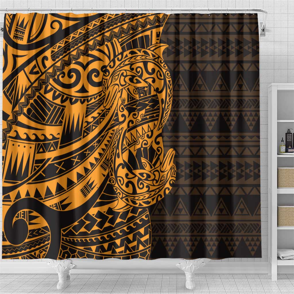 Gold Couple Dolphins Maori Polynesian Style Shower Curtain LT9 - Polynesian Pride
