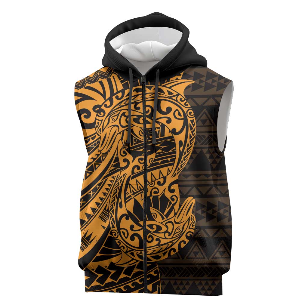 Gold Couple Dolphins Maori Polynesian Style Sleeveless Zip Hoodie LT9 Gold - Polynesian Pride