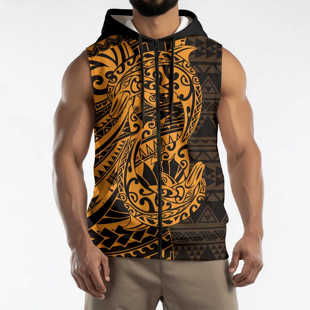 Gold Couple Dolphins Maori Polynesian Style Sleeveless Zip Hoodie LT9 - Polynesian Pride