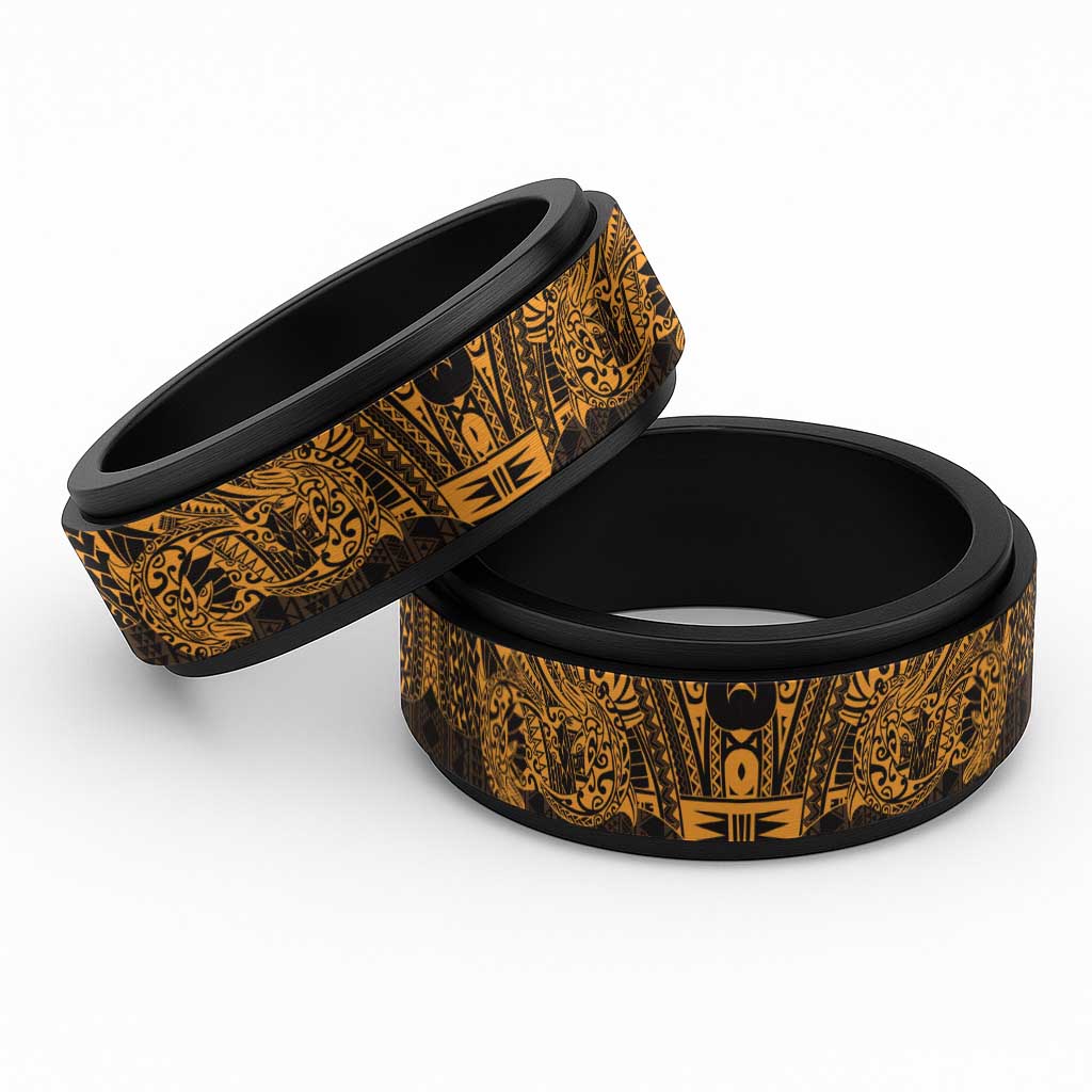 Gold Couple Dolphins Maori Polynesian Style Spinner Ring LT9 Black Gold - Polynesian Pride