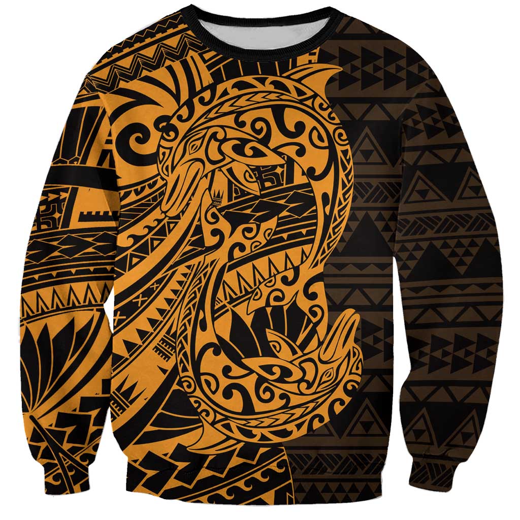 Gold Couple Dolphins Maori Polynesian Style Sweatshirt LT9 Unisex Gold - Polynesian Pride