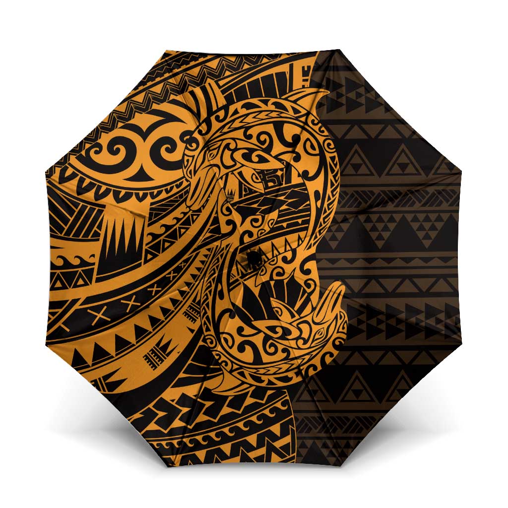 Gold Couple Dolphins Maori Polynesian Style Umbrella LT9 One Size Folded 11.42 inch Opened Diameter 37.4 inch Gold - Polynesian Pride