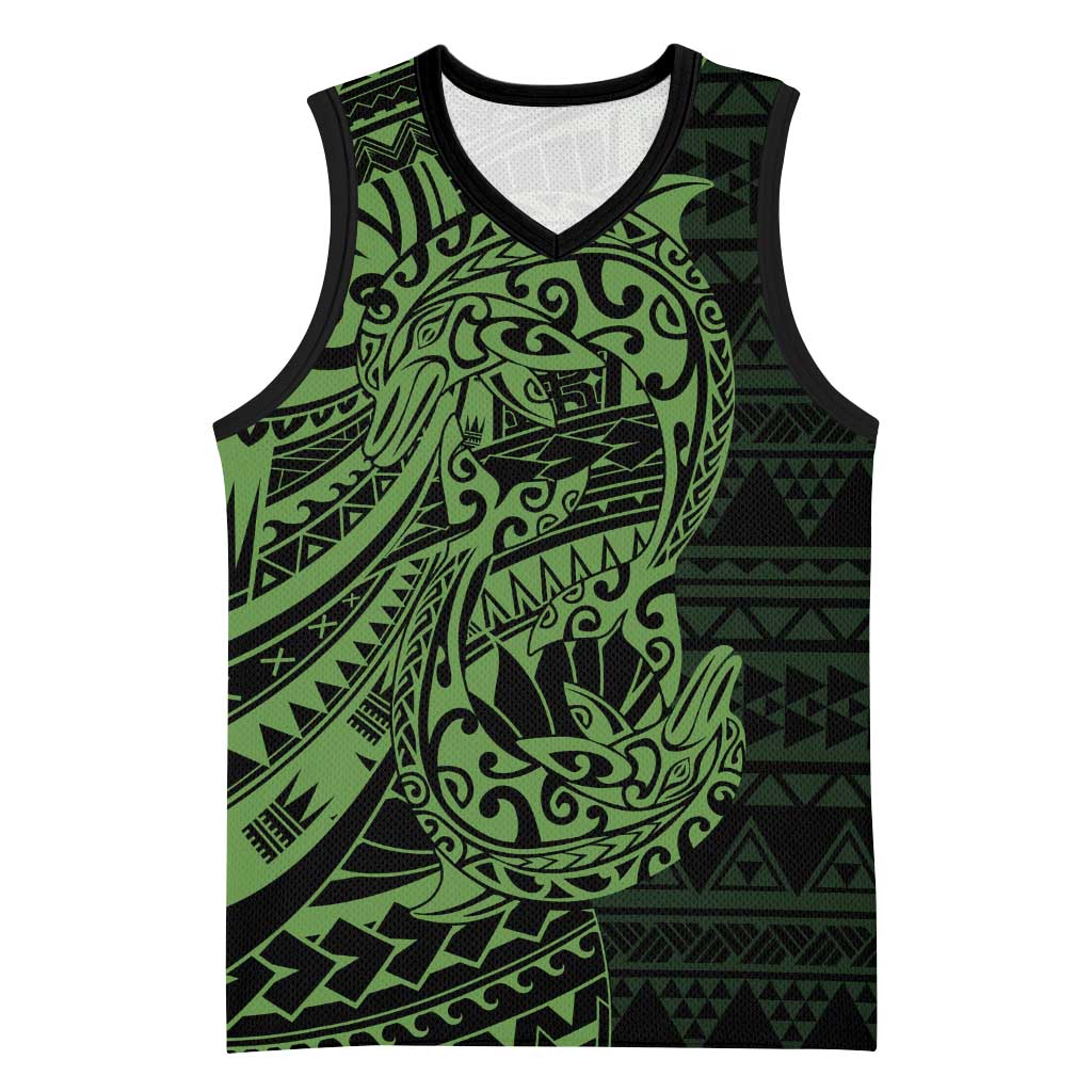 Green Couple Dolphins Maori Polynesian Style Basketball Jersey LT9 Unisex Green - Polynesian Pride