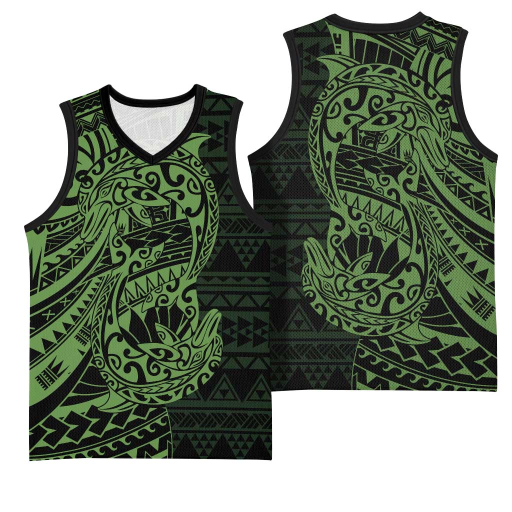 Green Couple Dolphins Maori Polynesian Style Basketball Jersey LT9 - Polynesian Pride