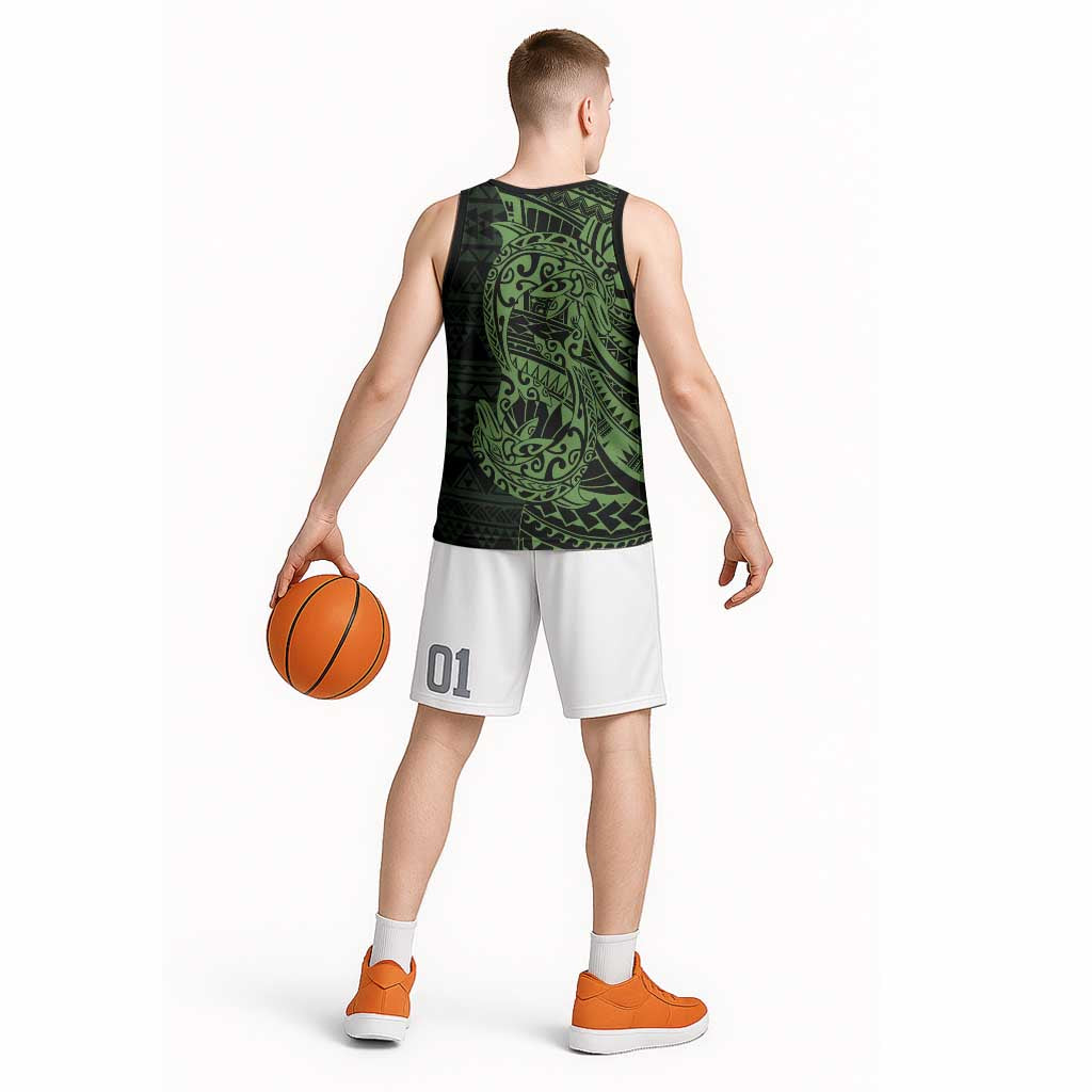 Green Couple Dolphins Maori Polynesian Style Basketball Jersey LT9 - Polynesian Pride