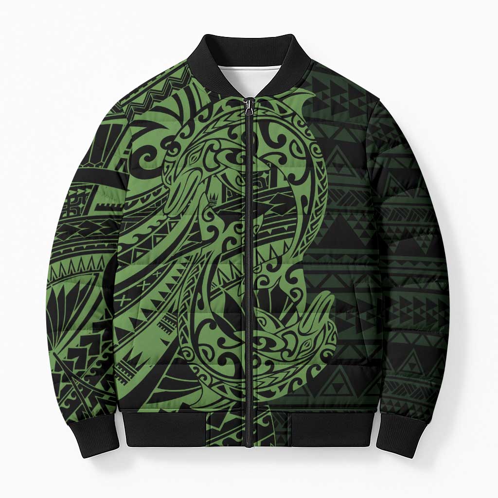 Green Couple Dolphins Maori Polynesian Style Bomber Puffer Jacket LT9 Unisex Green - Polynesian Pride