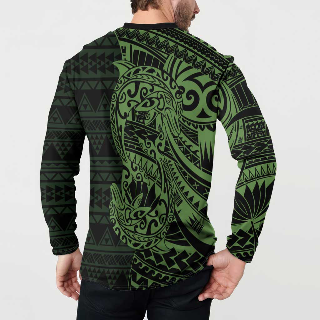 Green Couple Dolphins Maori Polynesian Style Button Sweatshirt LT9 - Polynesian Pride