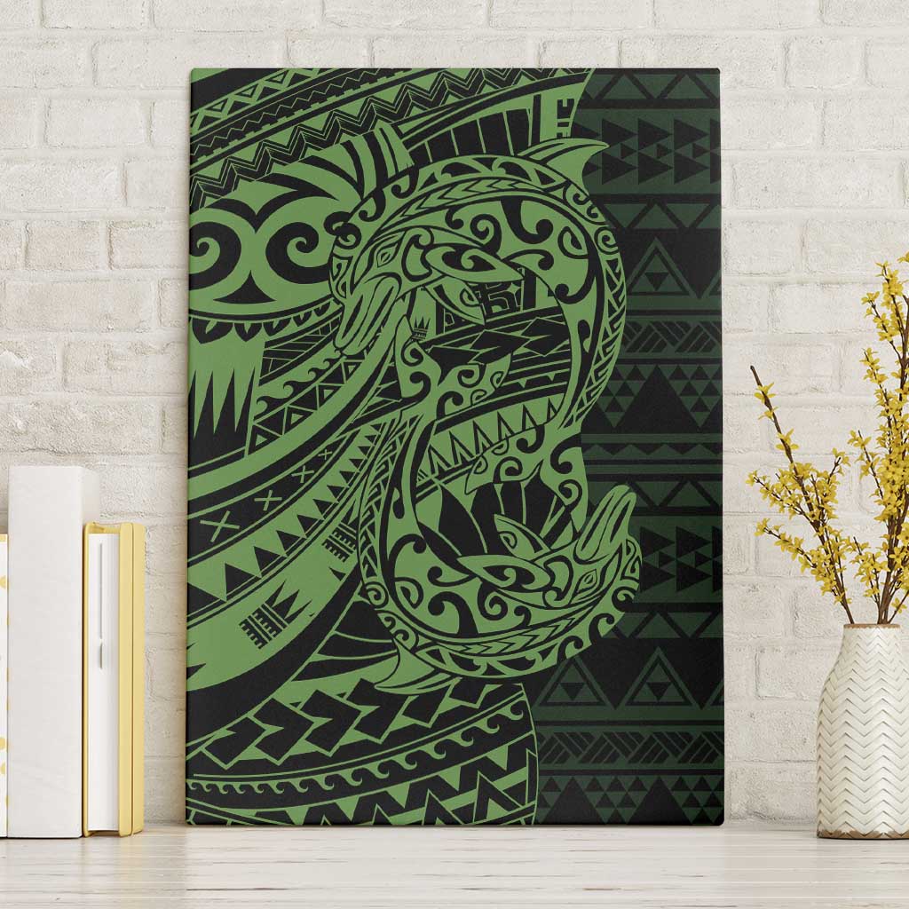 Green Couple Dolphins Maori Polynesian Style Canvas Wall Art LT9 Without Frame Green - Polynesian Pride