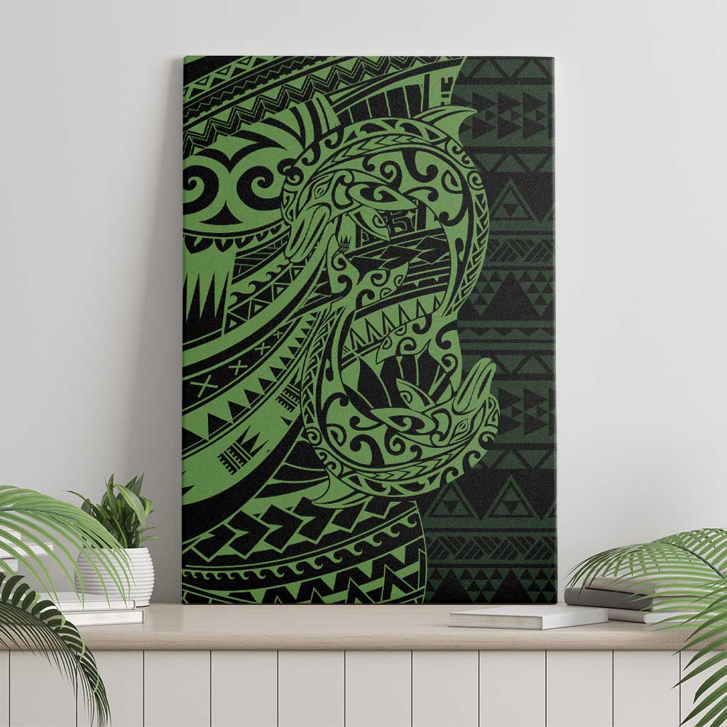 Green Couple Dolphins Maori Polynesian Style Canvas Wall Art LT9 - Polynesian Pride
