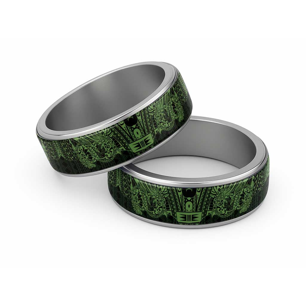 Green Couple Dolphins Maori Polynesian Style Classic Ring LT9 Sliver Green - Polynesian Pride