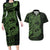 Green Couple Dolphins Maori Polynesian Style Couples Matching Long Sleeve Bodycon Dress and Hawaiian Shirt