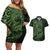 Green Couple Dolphins Maori Polynesian Style Couples Matching Off Shoulder Short Dress and Hawaiian Shirt