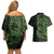 Green Couple Dolphins Maori Polynesian Style Couples Matching Off Shoulder Short Dress and Hawaiian Shirt