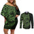 Green Couple Dolphins Maori Polynesian Style Couples Matching Off Shoulder Short Dress and Long Sleeve Button Shirt