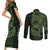 Green Couple Dolphins Maori Polynesian Style Couples Matching Short Sleeve Bodycon Dress and Long Sleeve Button Shirt