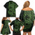 Green Couple Dolphins Maori Polynesian Style Family Matching Off Shoulder Short Dress and Hawaiian Shirt