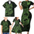 Green Couple Dolphins Maori Polynesian Style Family Matching Short Sleeve Bodycon Dress and Hawaiian Shirt