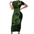 Green Couple Dolphins Maori Polynesian Style Family Matching Short Sleeve Bodycon Dress and Hawaiian Shirt