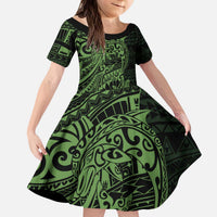 Green Couple Dolphins Maori Polynesian Style Kid Short Sleeve Dress LT9 KID Green - Polynesian Pride