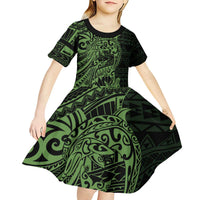 Green Couple Dolphins Maori Polynesian Style Kid Short Sleeve Dress LT9 - Polynesian Pride