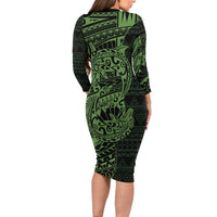 Green Couple Dolphins Maori Polynesian Style Long Sleeve Bodycon Dress LT9 - Polynesian Pride