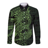 Green Couple Dolphins Maori Polynesian Style Long Sleeve Button Shirt LT9 Unisex Green - Polynesian Pride