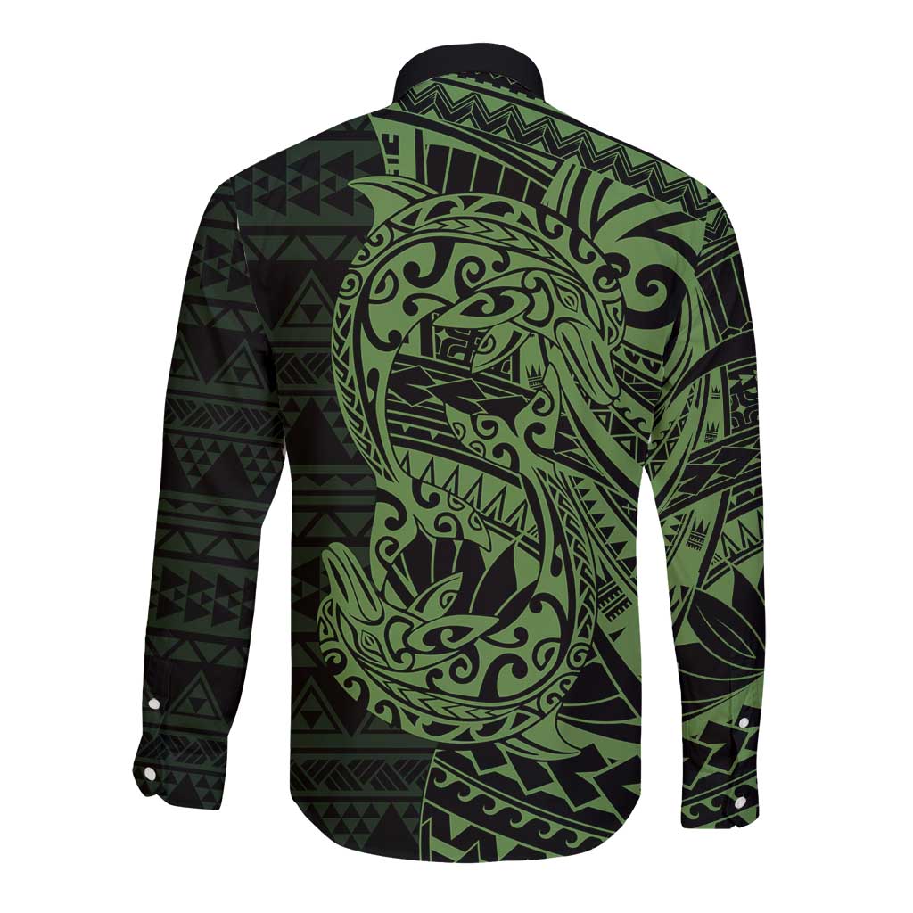 Green Couple Dolphins Maori Polynesian Style Long Sleeve Button Shirt LT9 - Polynesian Pride