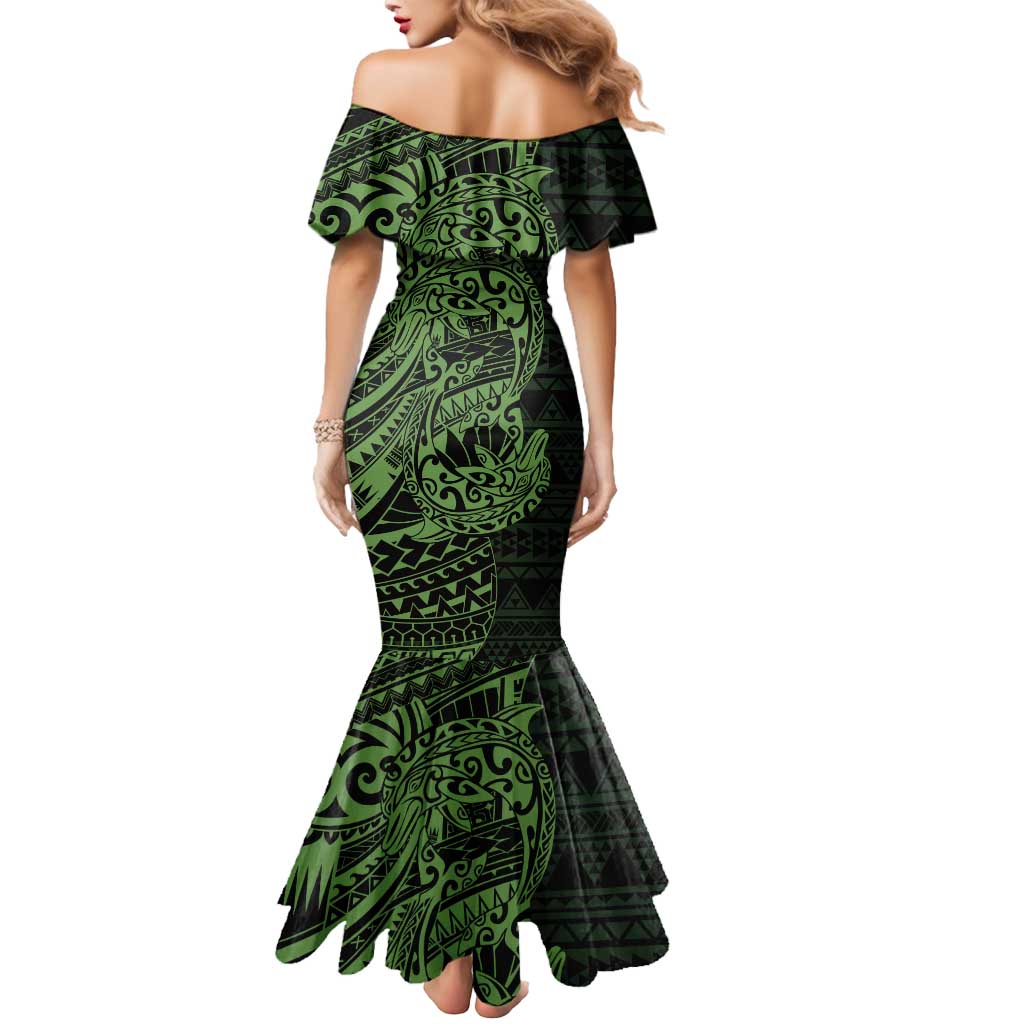 Green Couple Dolphins Maori Polynesian Style Mermaid Dress LT9 - Polynesian Pride