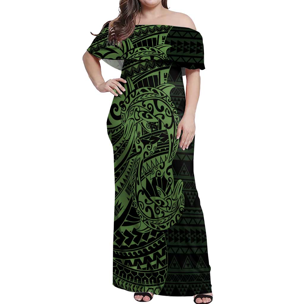 Green Couple Dolphins Maori Polynesian Style Off Shoulder Maxi Dress LT9 Women Green - Polynesian Pride