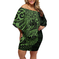 Green Couple Dolphins Maori Polynesian Style Off Shoulder Short Dress LT9 Women Green - Polynesian Pride