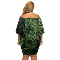 Green Couple Dolphins Maori Polynesian Style Off Shoulder Short Dress LT9 - Polynesian Pride