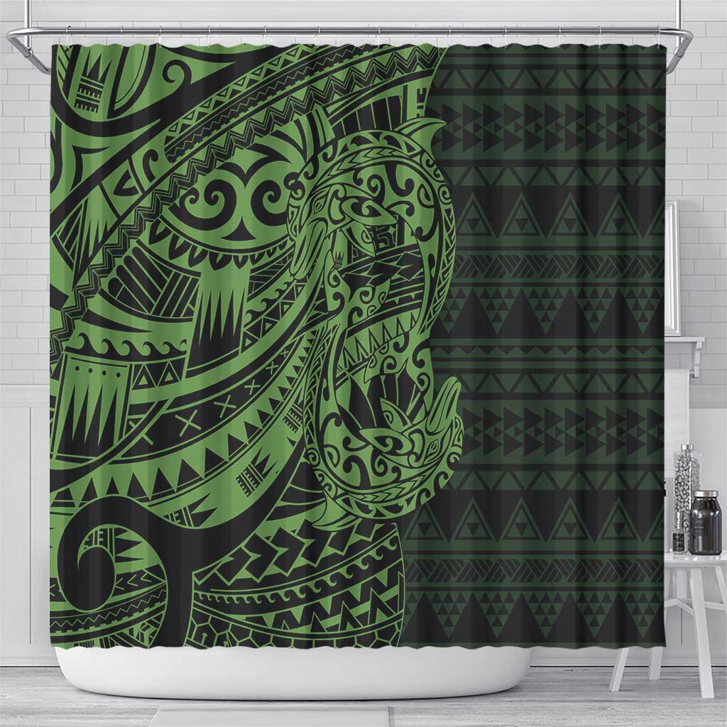 Green Couple Dolphins Maori Polynesian Style Shower Curtain LT9 - Polynesian Pride
