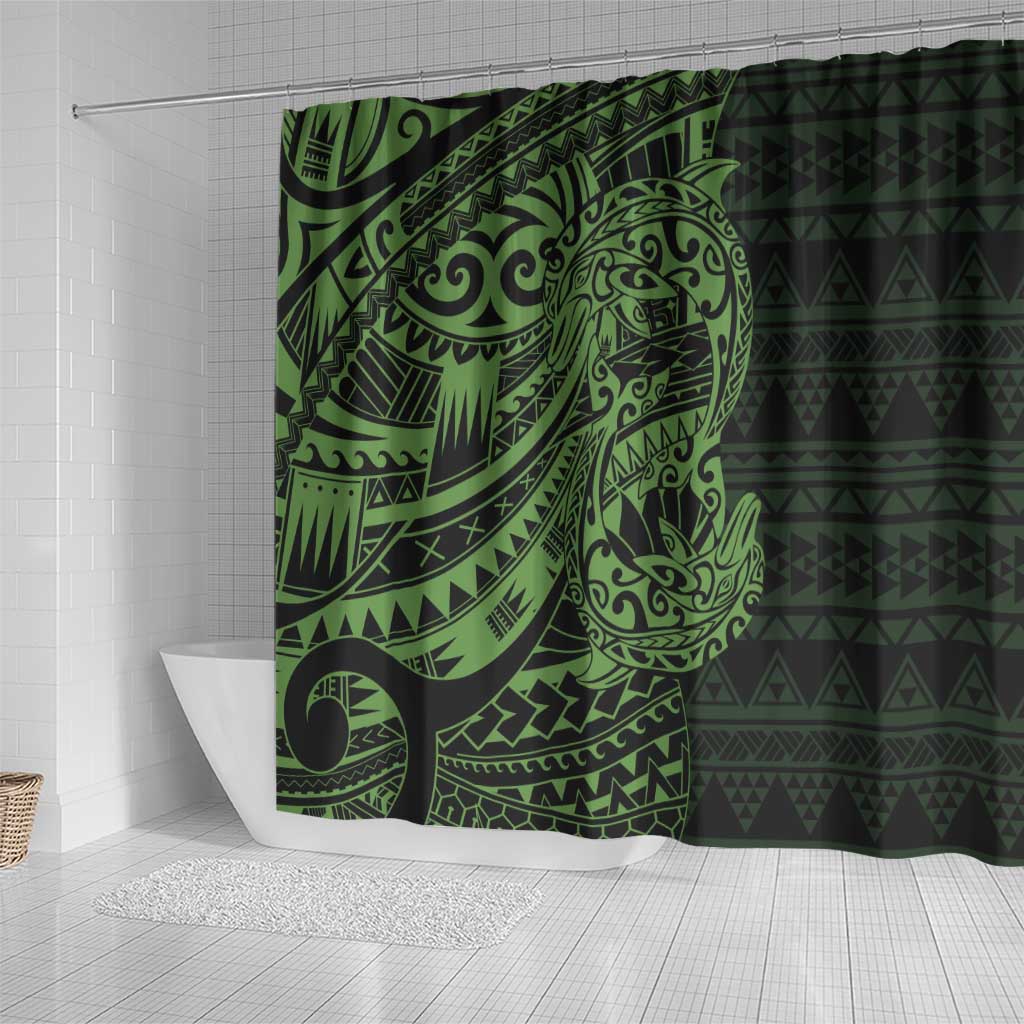 Green Couple Dolphins Maori Polynesian Style Shower Curtain LT9 - Polynesian Pride
