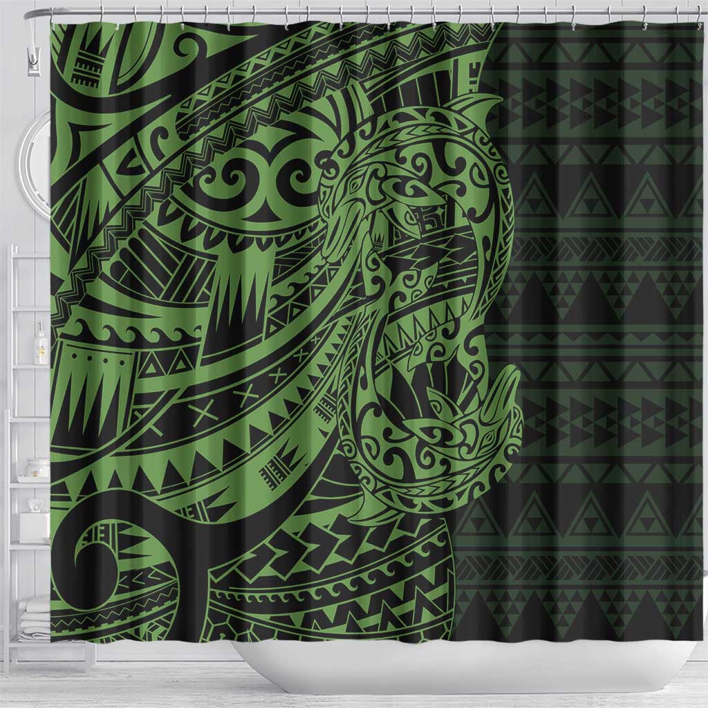 Green Couple Dolphins Maori Polynesian Style Shower Curtain LT9 - Polynesian Pride
